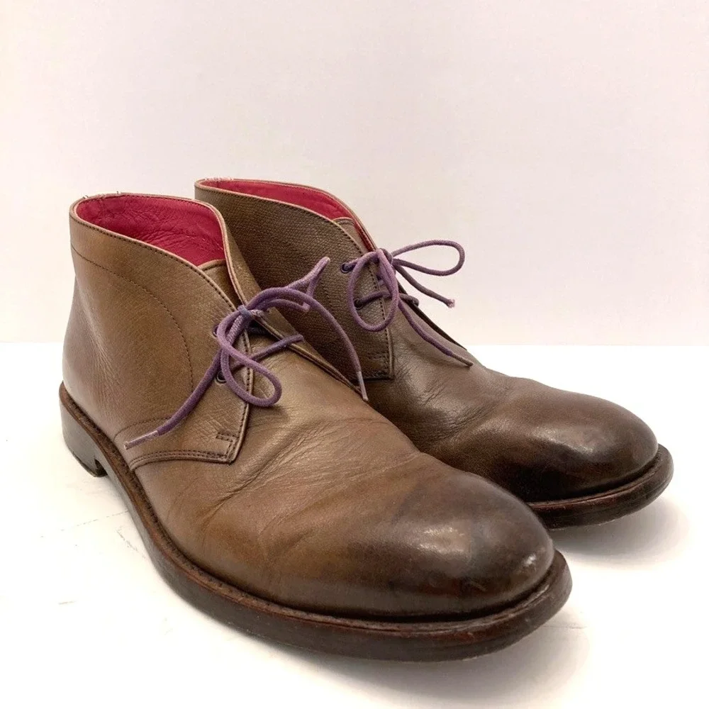 Ted Baker Boots Ankle Lace Up Chukka Men's 9 EU‎ 42 Brown Textured Leather 10889